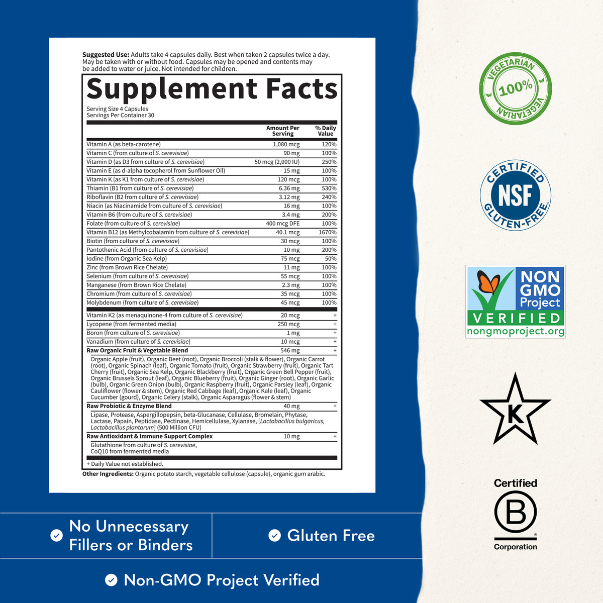 Garden of Life Vitamin Code 50 and Wiser Men's Multi - Supplement Facts - 120 CAPLETS