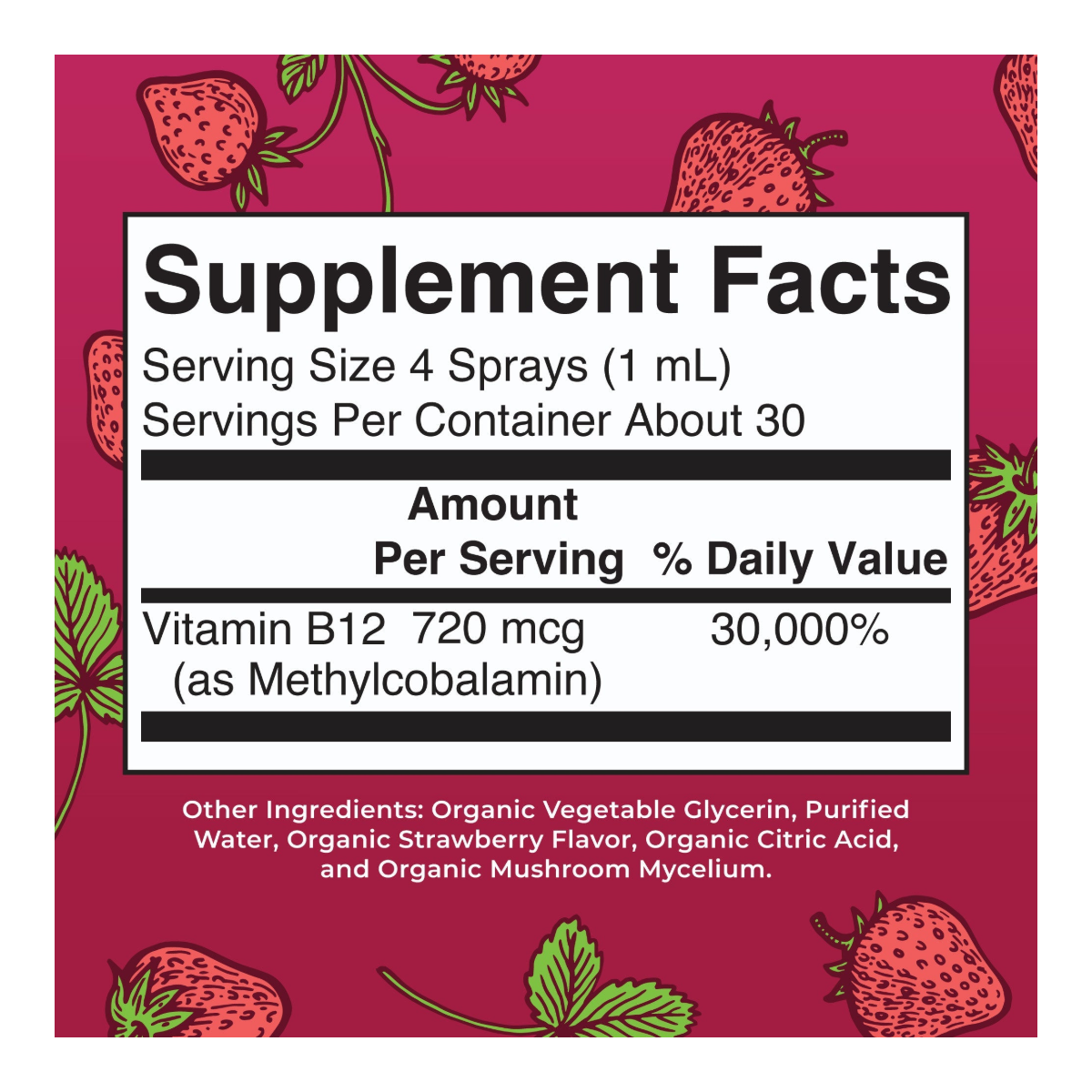 MaryRuth Organics Methyl B12 Organic Spray Strawberry - Supplement Facts