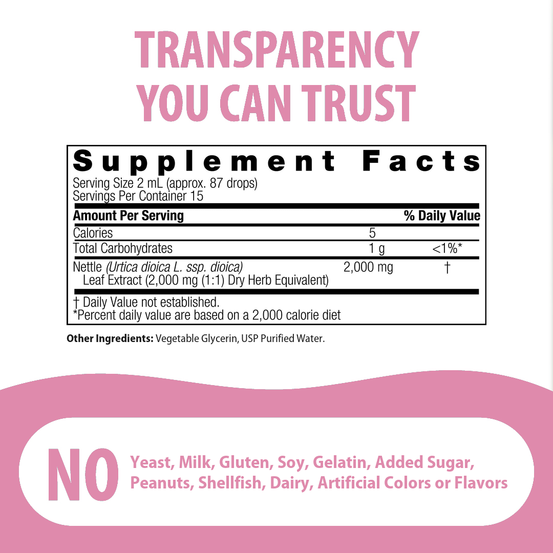 Supplement Facts for Nature's Answer Nettles Leaf Extract - Alcohol Free