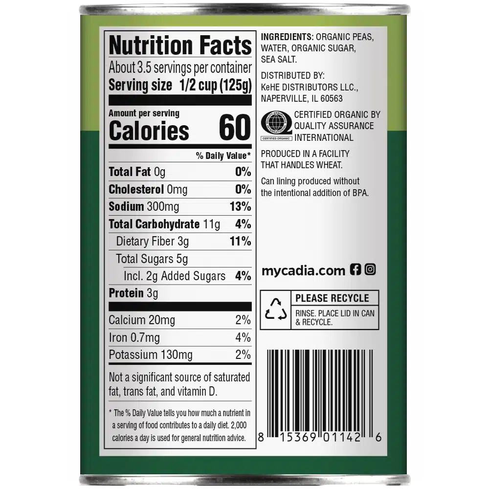Canned Organic Sweet Corn Nutrition Facts