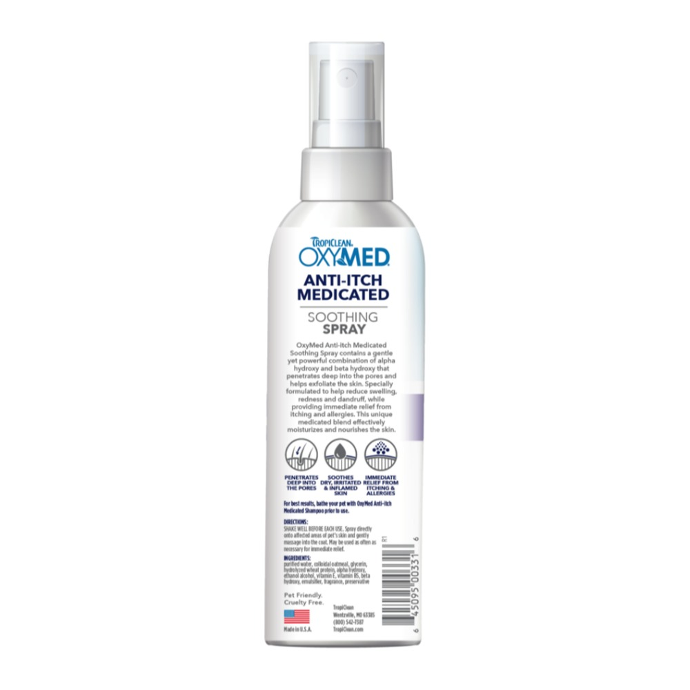 TropiClean OxyMed Medicated Anti-Itch Spray for Dogs & Cats