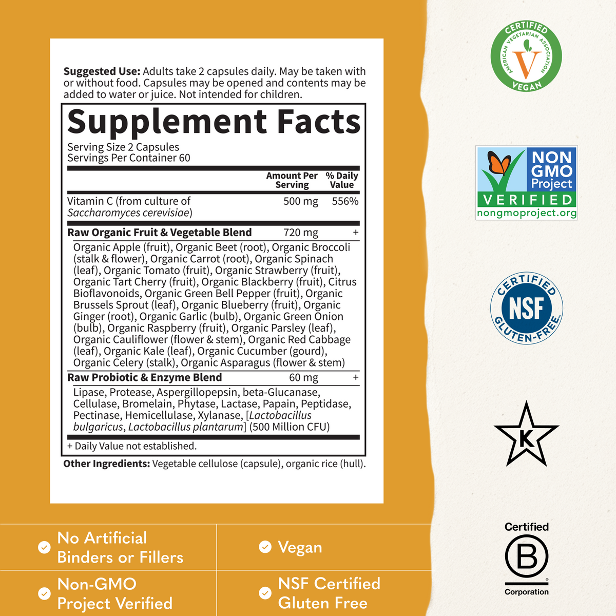 Garden of Life Vitamin Code Raw Vitamin C - Supplement Facts - 120 CAPSULES