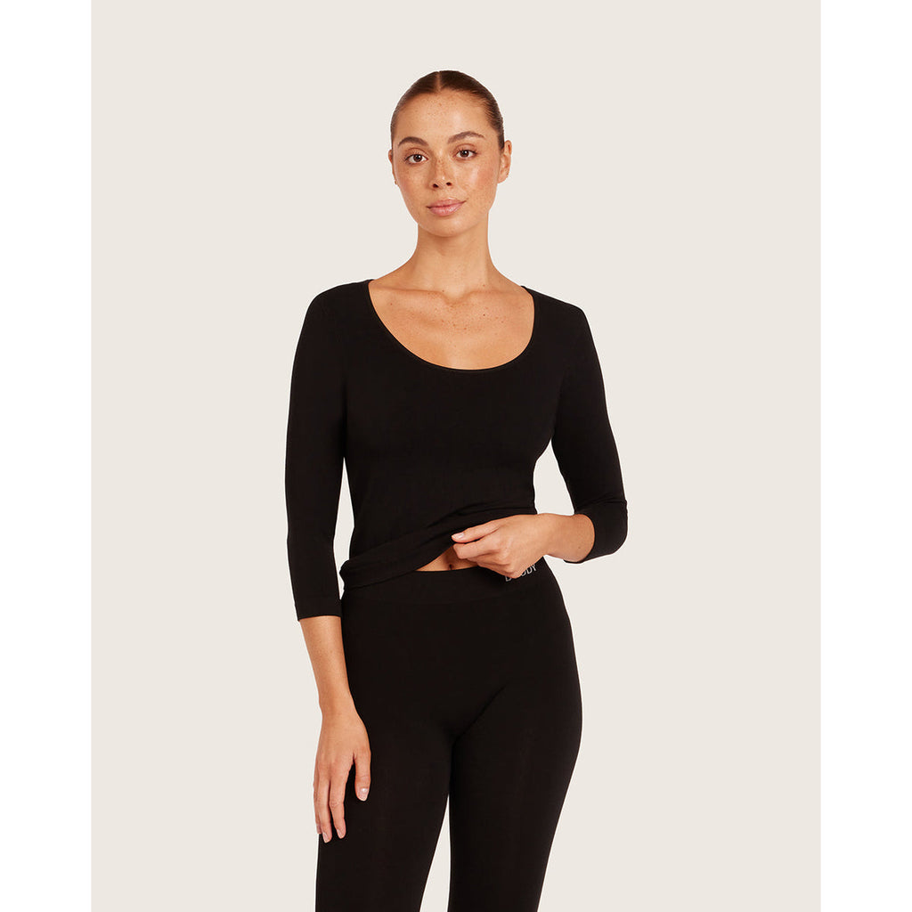 Boody 3/4 Sleeve Scoop Top - Black
