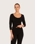 Boody 3/4 Sleeve Scoop Top - Black