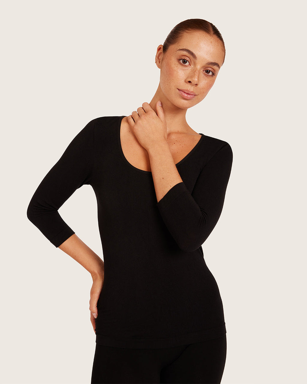 Boody 3/4 Sleeve Scoop Top - Black - additional view 3