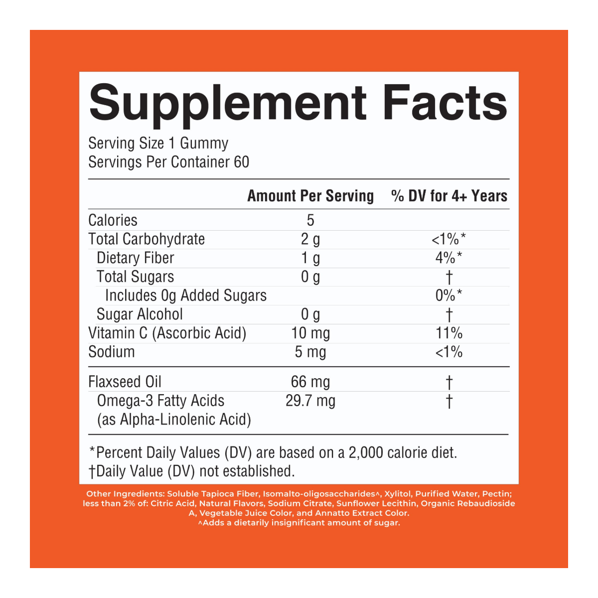 MaryRuth Organics Vegan Kids Omega-3 Gummies Orange - Supplement Facts