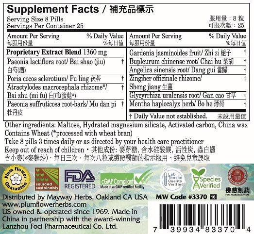 Supplement Facts for Plum Flower Free & Easy Wanderer Plus Teapills